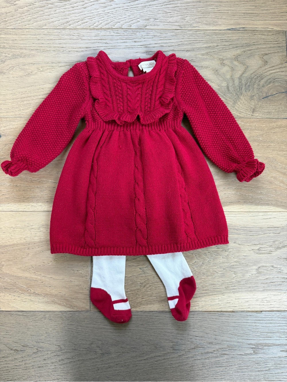 Red Knit Baby Dress with matching tights